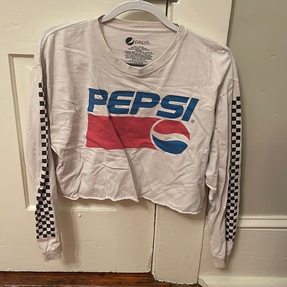 Tops - Pepsi cropped long sleeve with checkered sleeve design